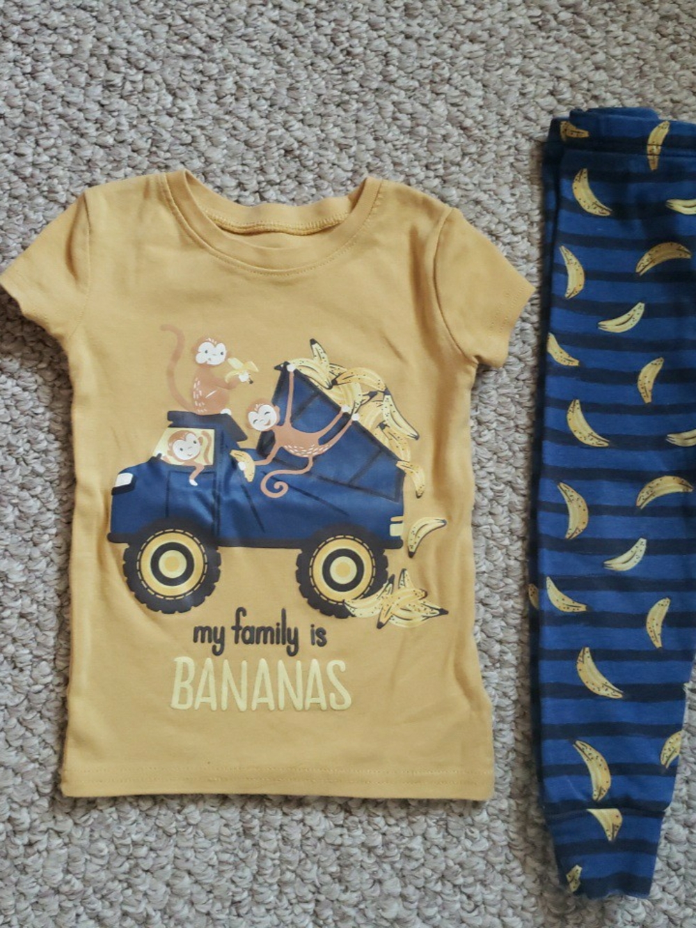Panama Jack Yellow Short-Sleeve Pajama Set with Blue Banana-Print Pants 2T
